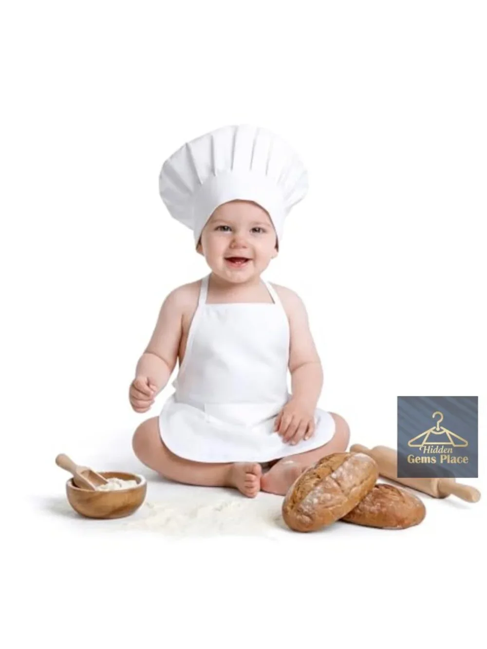 2-Piece Baby Chef Outfit with Adjustable Hat & Apron for Photography
